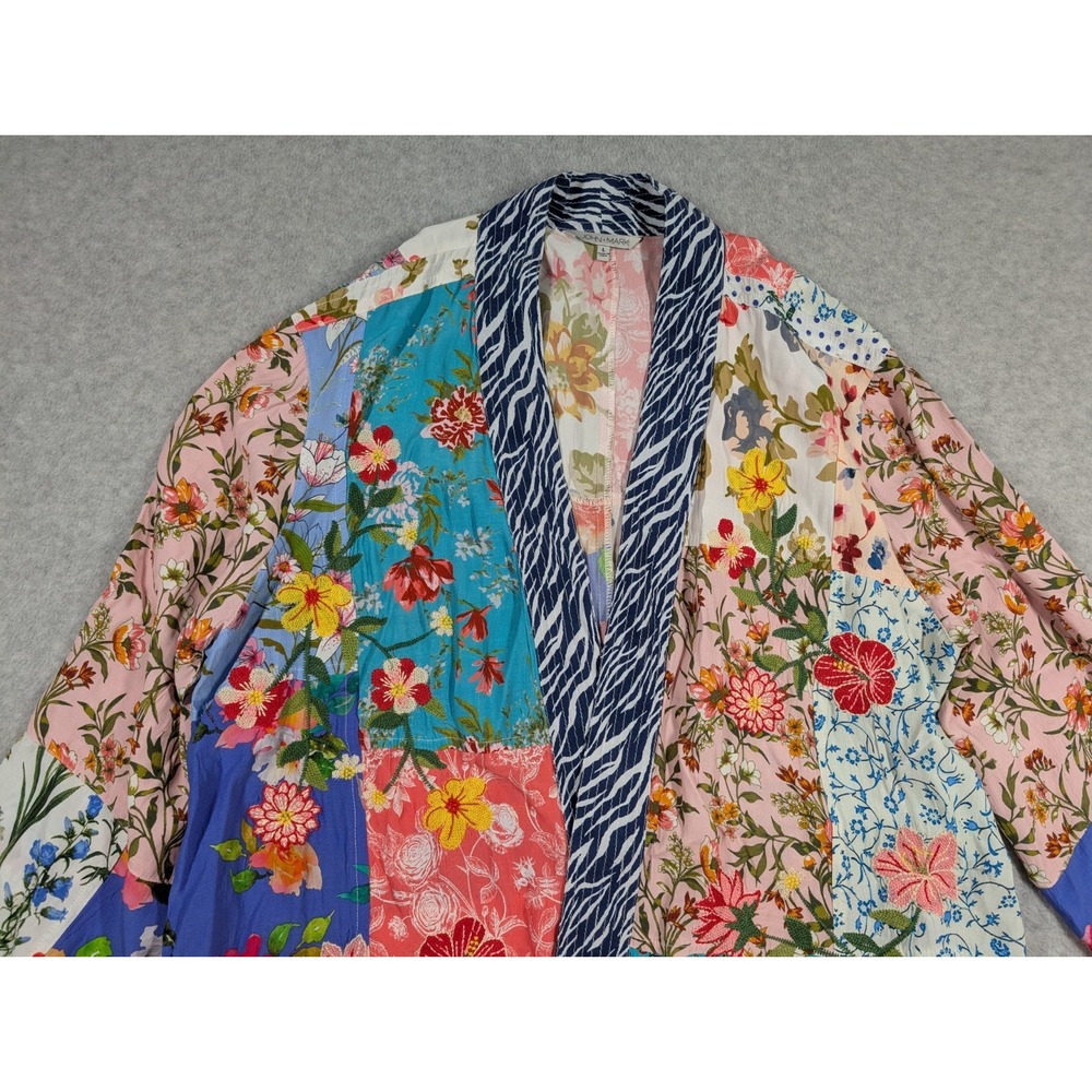John.Mark Women Sweater Large Cardigan Open Front Floral Patchwork Mix Print - Picture 2 of 15